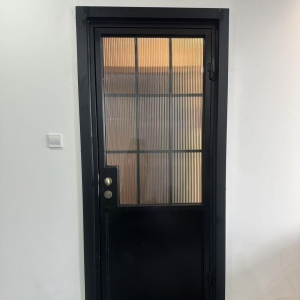 Flat Top Iron Entry Doors Ornate Scrollwork Openable Glass 