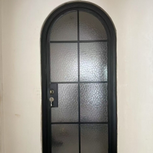 Stylish Flat Top Iron Entry Doors Ornate Scrollwork Openable Glass