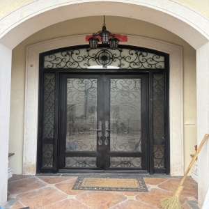 Wrought Iron Double Entry Doors with Decorative Scrollwork and Glass Inserts China