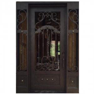 Luxury Residential Customized Design Steel Glass Transom Wrought Iron Doors China Design