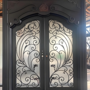 Custom Modern Double Front Entry Wrought Iron Security Steel Entrance Metal Glass Door China