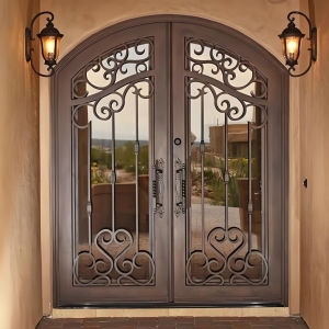 Modern Metal Security Glass Single Double Main Gate Grill Design Interior Exterior New Steel Pivot Wrought Iron Entrance Front Door China For Sale