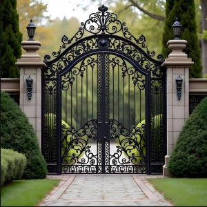 Solid Wrought Iron Modern Classic Luxury Double Swing Driveway Gate  China