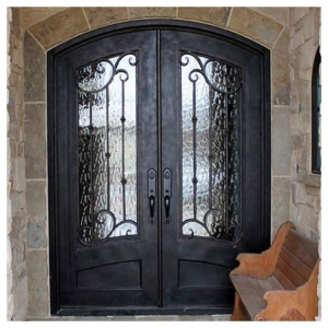 Best Selling Wrought Iron Door Design China with Tempered Glass