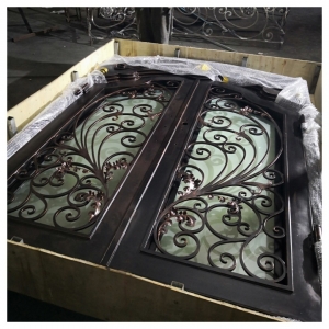 Wrought Iron Gate Entrance Single-Double Glass Wrought Iron Door China for Australia Villa
