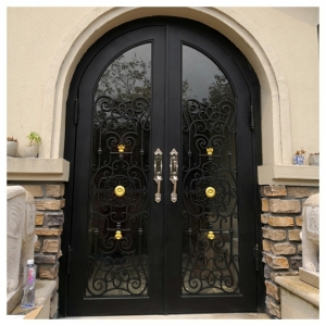 Arch Front Iron Doors China for Houses with Security Iron Front Entry Door Wrought Iron Double Entrance Door