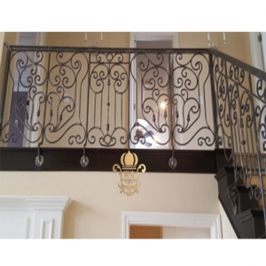 Fancy Wrought Iron Stair Railings with Golden Leaves for Villa Anti-rust Metal Staircase Handrail & Balustrades China For Sale