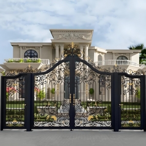 Modern Luxury Galvanized Wrought Iron Anti-Theft Double Swing Gate China 