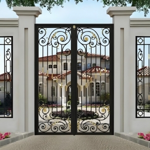 Luxury Solid Wrought Iron Anti-Theft Vinyl Coated Driveway Gates China for Villa and Luxury Residence