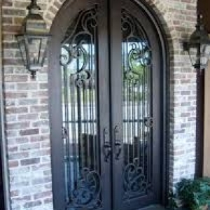 China Persian Rural Wrought Iron Entry Door Steel French Glass Doors