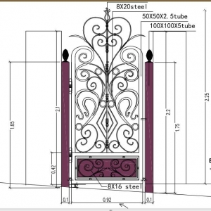 China Driveway Main Gate Exterior Entry House Patio Steel Swing Wrought Iron Door