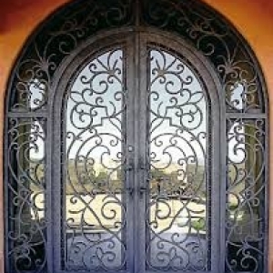 China Big Arch Wrought Iron Doors With Sidelights