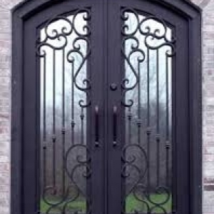 China Tempered Glass Hurricane Proof Exrerior Wrought Iron Door