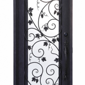 China Grape Design Wrought Iron Single Door Wine Iron Glass Doors 
